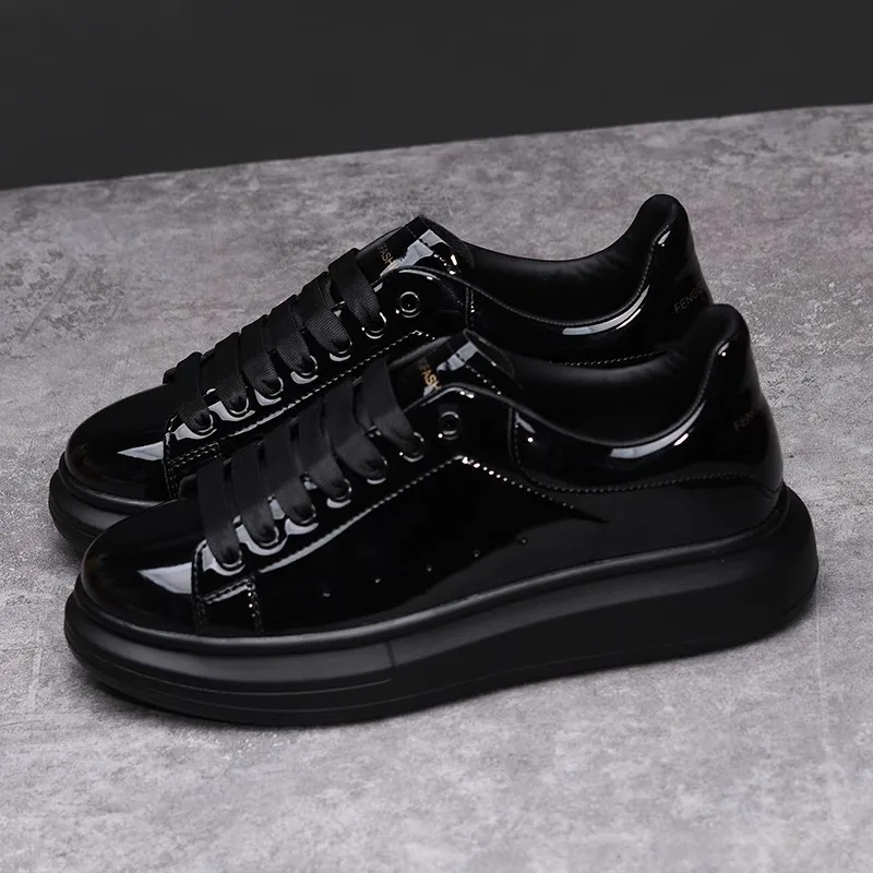 Men'S Shoes Black And White - Marque chaussures pour hommes noir brillant