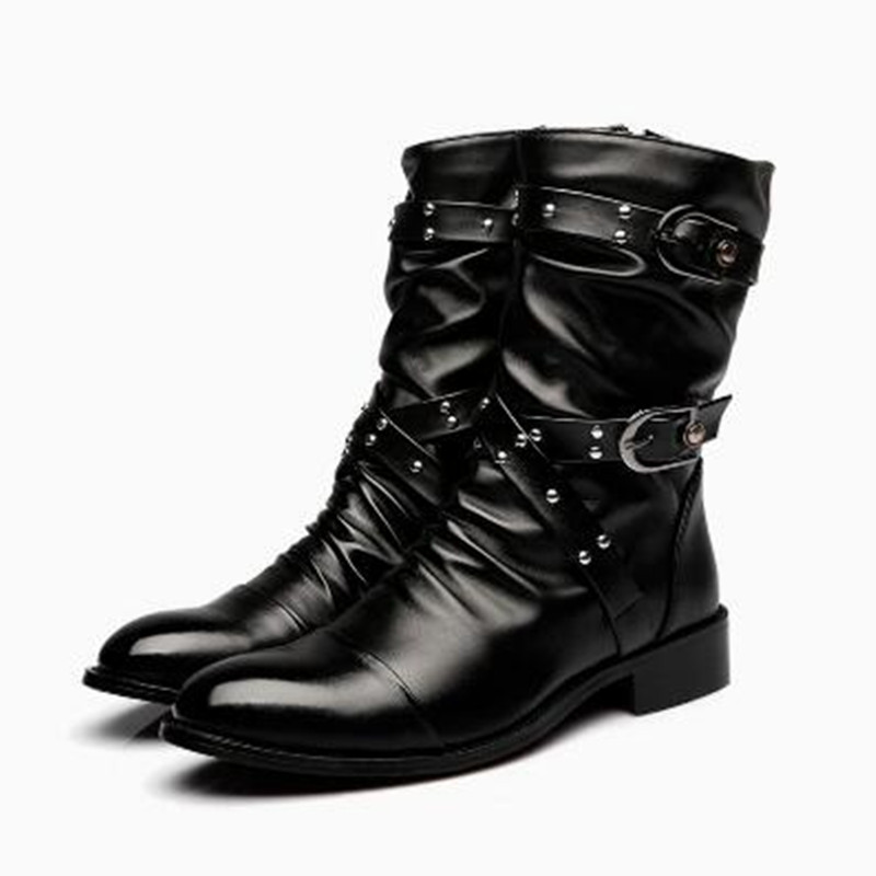 Men Shoes Classic - Bottes mi-hautes en cuir pour hommes,