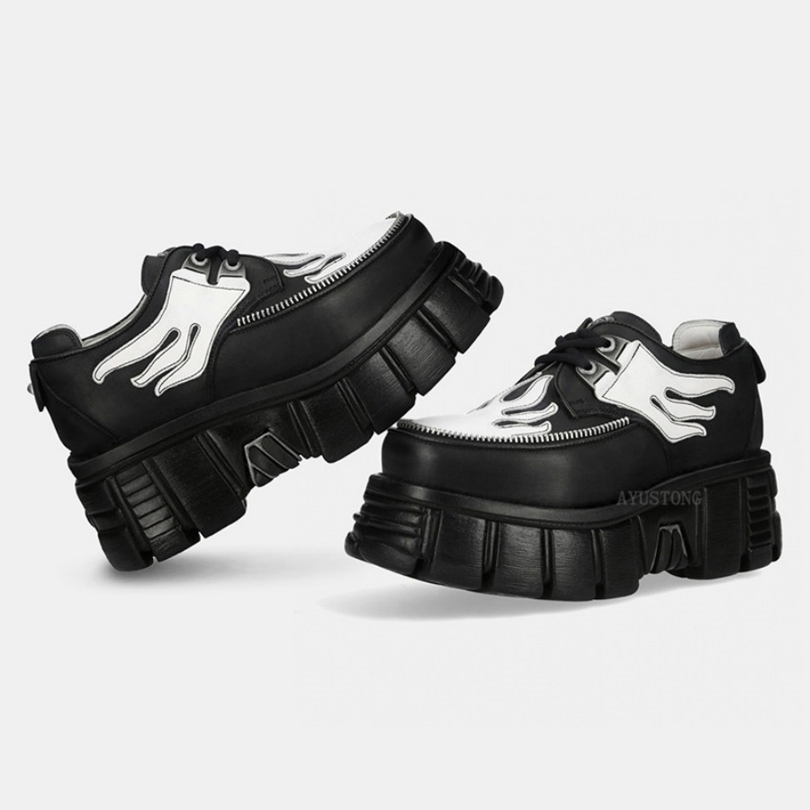 Chaussures à plateforme en cui - Men'S Shoes Black And White avis et prix