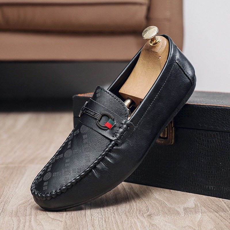 Mocassins italiens en cuir PU  - Men'S Shoes Black And White avis et prix