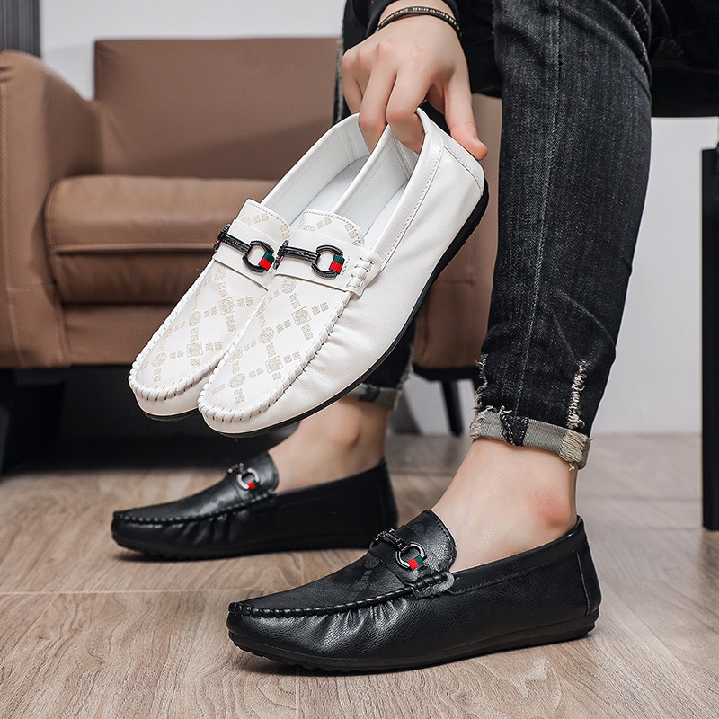 Mocassins italiens en cuir PU  - Men'S Shoes Black And White avis et prix